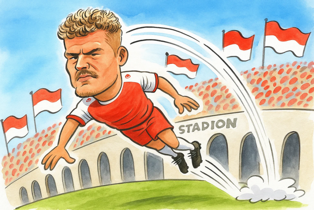 Marek Janssen ist in Essen anscheinend bereits wieder auf dem Abflug - unfreiwillig. Karikatur: Sora
